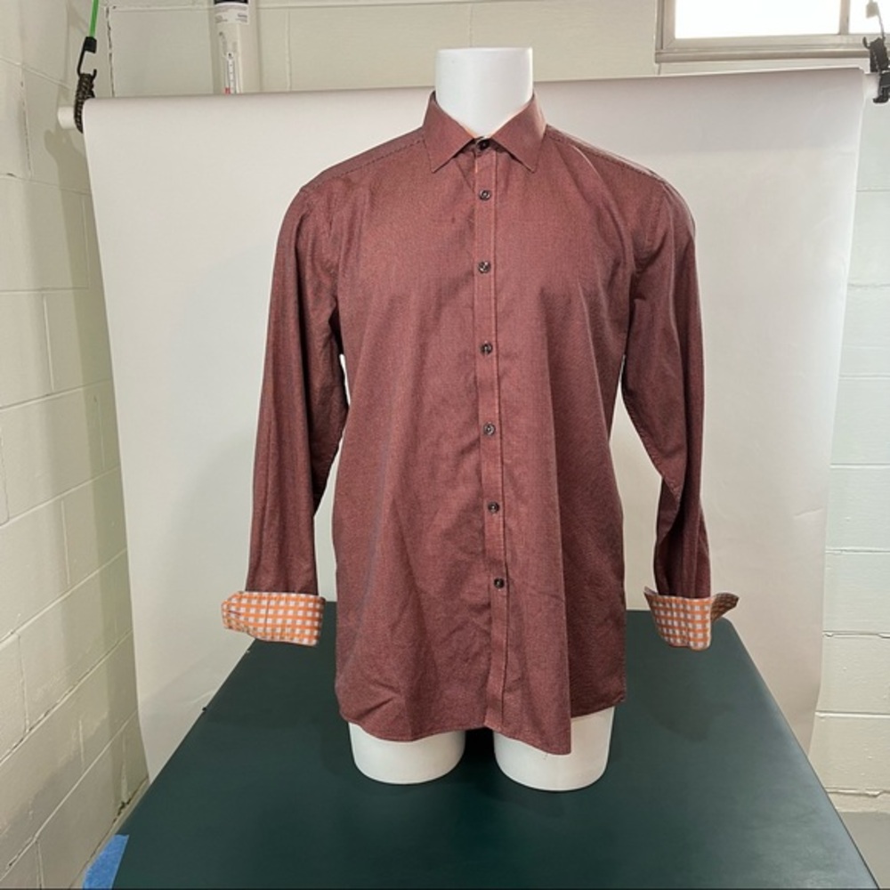Parc 81 Mens Dress Shirt XL 17 Orange Button Up Long Sleeve 100% Cotton (377)